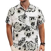TUNEVUSE Mens Short Sleeve Hawaiian Shirts Button Down Aloha Tropical Shirt Casual Beach Clothes