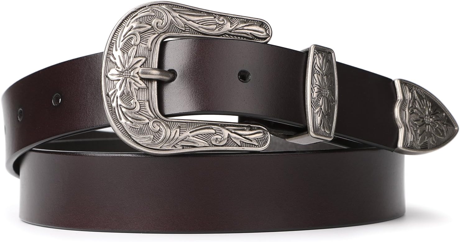 SUOSDEY Fashion Leather Belts for Women with Vintage Metal Buckle Belt Width1.1 Inch