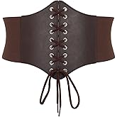 WOWOGO Corset Belt for Women Lace Up Elastic Leather Waist Corset Tied Waspie Belt for Renaissance Pirate Halloween Costume