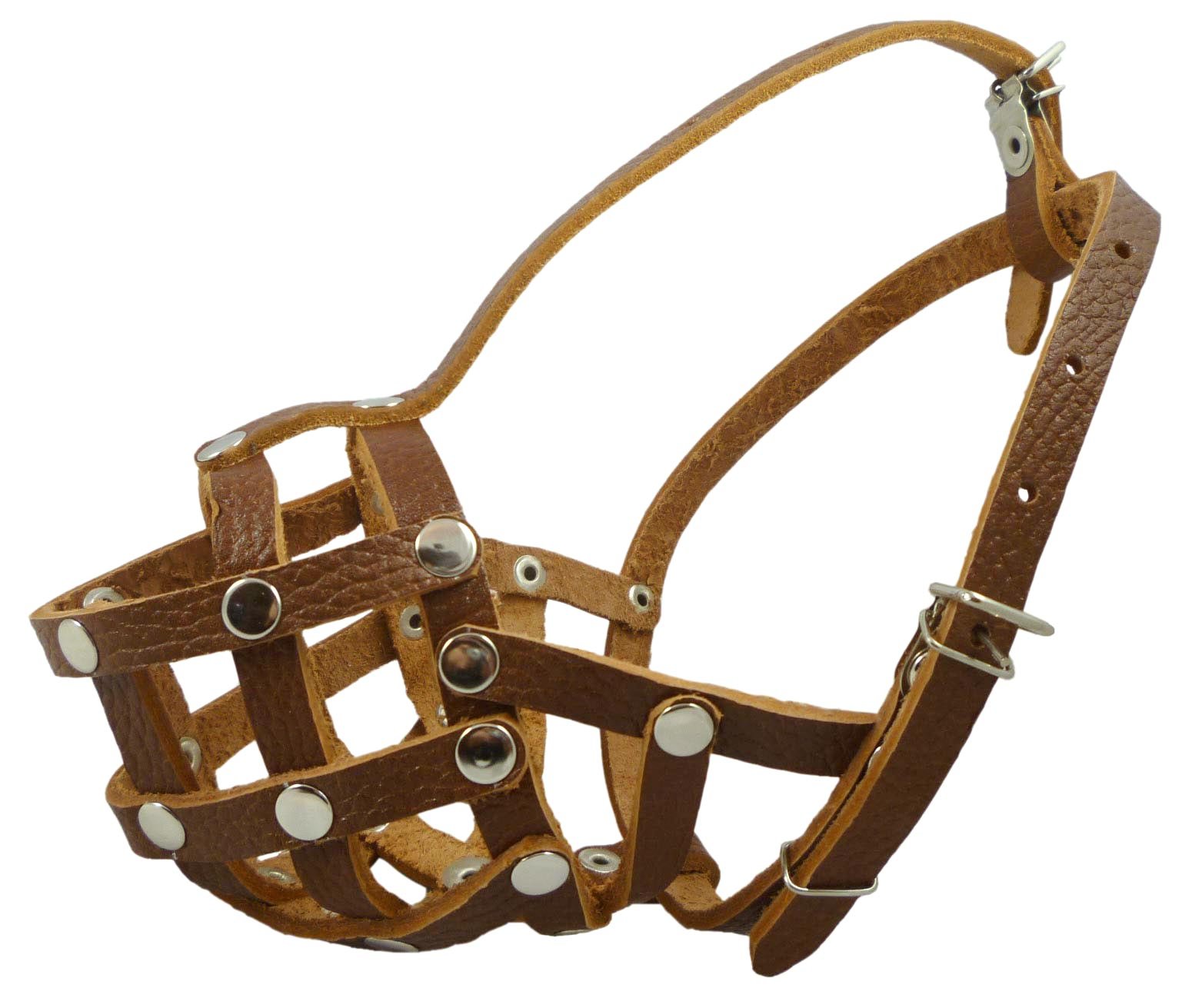 Secure Leather Mesh Basket Muzzle #17 Brown - Spaniel, Poodle, Schnauzer (Circumference 9.5", Snout Length 2.5")