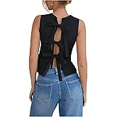 Floerns Women's Cute Crew Neck Sleeveless Tank Top Bow Tie Back Blouse Tops
