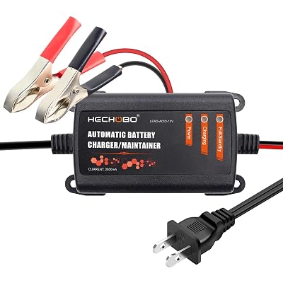 12v 2A Battery Charger, Trickle Charger for Lawn Mower Battery, Motorcycle, car, Boat, ATVs, Riding andMore -2000mA Battery Maintainer and Desulfator withIntelligent Interface-2PCS