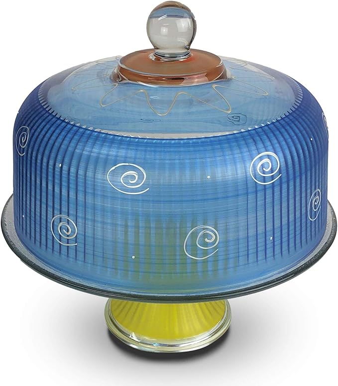 Frosted Dark Blue and White Hand Painted Glass Convertible