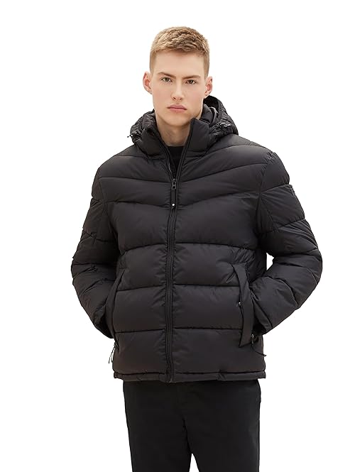 TOM TAILOR Denim Men's Puffer Jacket with Hood, 29999-black, XXL