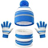 OZERO 2&3Pcs Kids Winter Knit Hat Gloves Scarf Set Warm Fleece Lining Thermal Beanie for 3-8 Year Boys and Girls