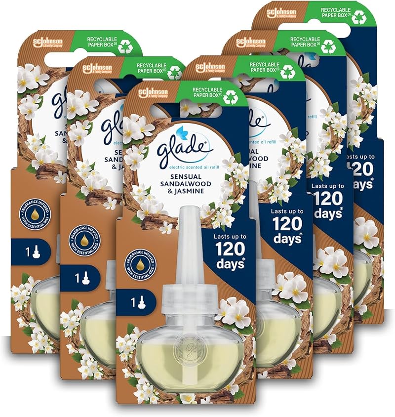 Glade Plug In Air Freshener Refill Sandalwood Jasmine 6 x 20ml Pack