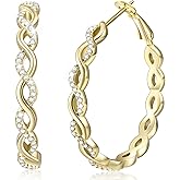RINEY&KY Large Moissanite Hoop Earrings for Women Thin 18k White Gold Plated Lab Diamond Hoop Earrings Sterling Silver Hypoallergenic VVS D Certified Moissanite Earrings