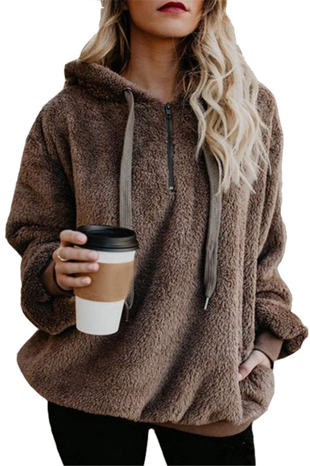 American Trends Oversized Sherpa Hoodie For Women - Fluffy Pullover With Pockets, Dark Grey - View #11