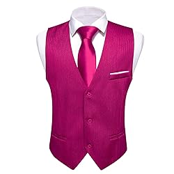 Barry.Wang Mens Hot Pink Formal Vest Striped Casual