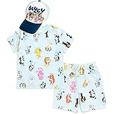 Bluey Drop Shoulder T-Shirt French Terry Shorts and Adjustable Snapback Baseball Cap 3 Piece Outfit Set Toddler to Big Kid