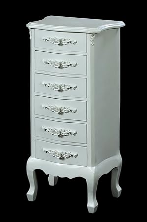 French Rose Shabby Chic Painted White Tallboy Chest Of Drawers
