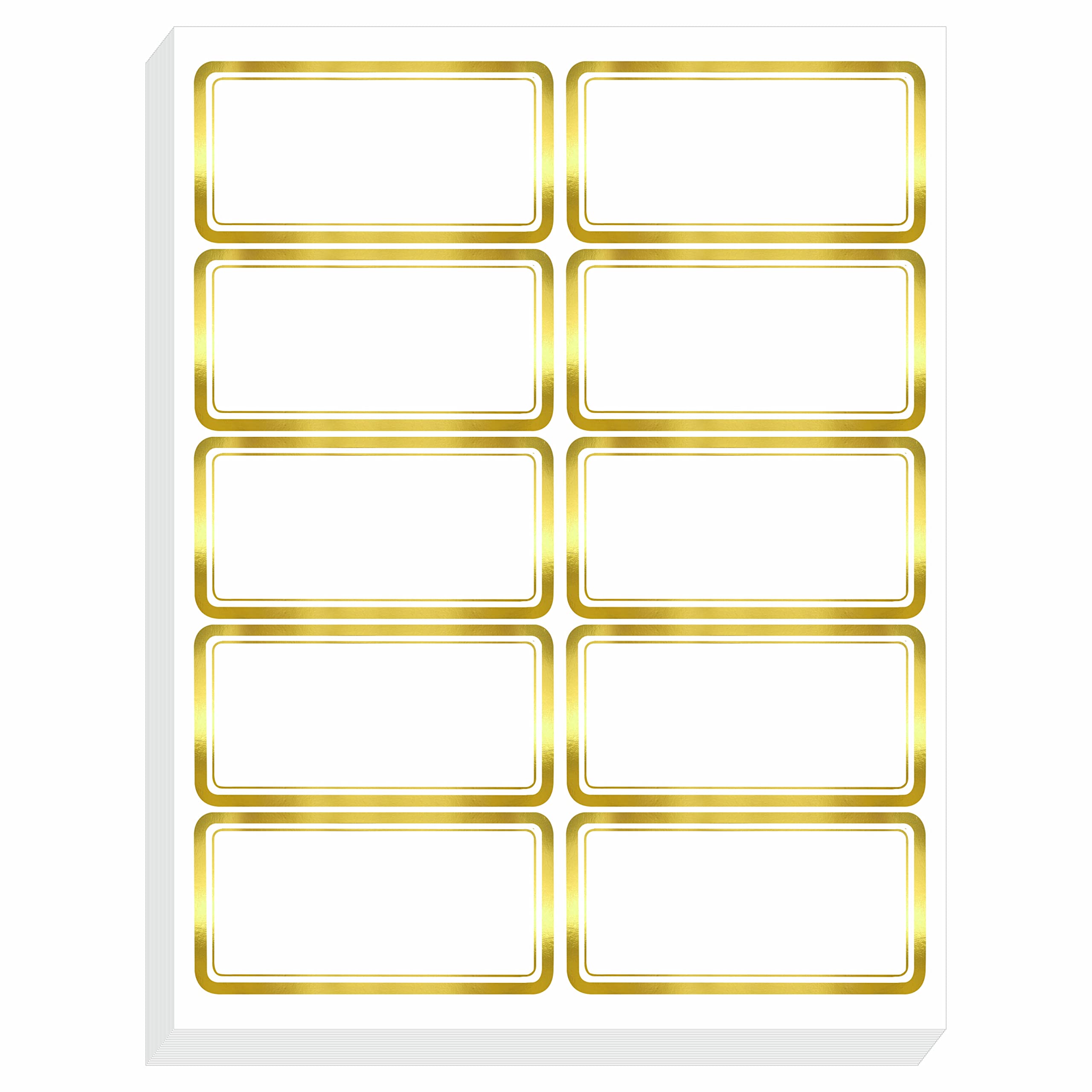 Photo 1 of  Gold Metallic Name Labels, Blank Name Tag Stickers with Permanent Adhesive Writable Stickers with Metallic Gold Border for School Office Home (Letter Size per Sheet, Each Measures 2" x 4")