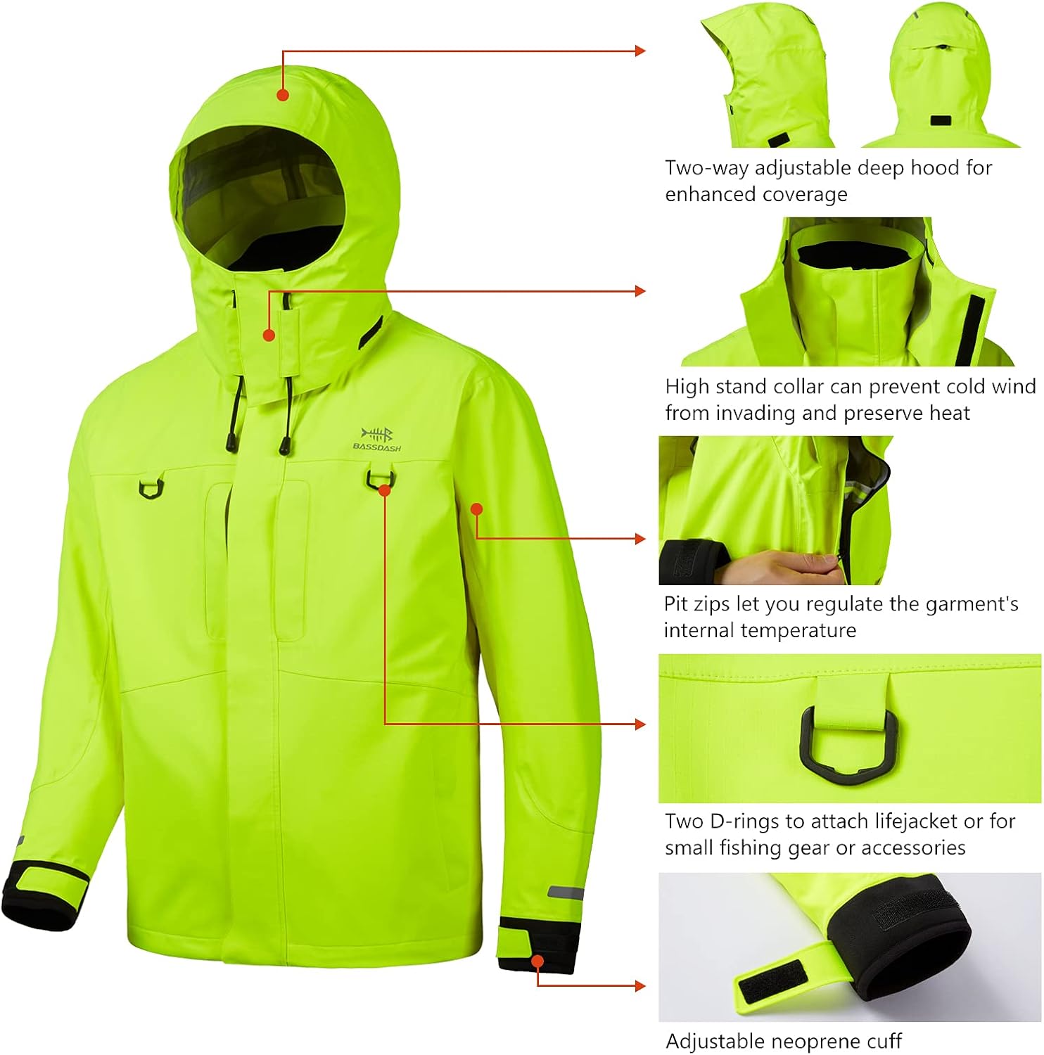 BASSDASH Valor Waterproof Fishing Jackets for Men Women Breathable Windproof Rain Jacket: Clothing