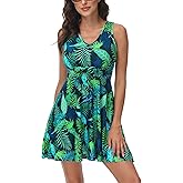 Kate Kasin Women's Two Piece Swimsuits Tummy Control Back Cross Flowy Swimdress Bathing Suits with Boyshorts Swimwear