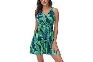 Kate Kasin Women's Two Piece Swimsuits Tummy Control Back Cross Flowy Swimdress Bathing Suits with Boyshorts Swimwear