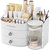 Makeup Organizer Countertop with Drawers, Make up Organizers for Vanity, Skincare Jewelry Earring Organizers, Cosmetic Display Cases Makeup Storage for Bedroom & Bathroom, Ideal Gifts for Women(White)