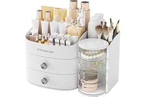 YGJT Makeup Organizer Countertop with Drawers, Make up Organizers for Vanity, Skincare Jewelry Earring Organizers, Cosmetic Display Cases Makeup Storage for Bedroom & Bathroom, Ideal Gifts for Women(White)