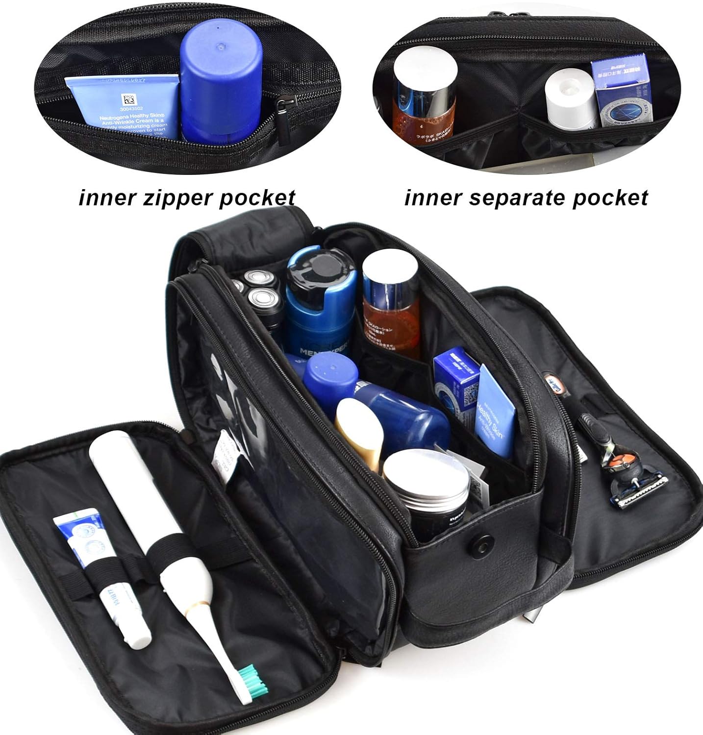 Loteaf Toiletry Bag for Men PU Leather Water-Resistant Travel Toiletry Bag Organizer Dopp Kit for Toiletries Accessories