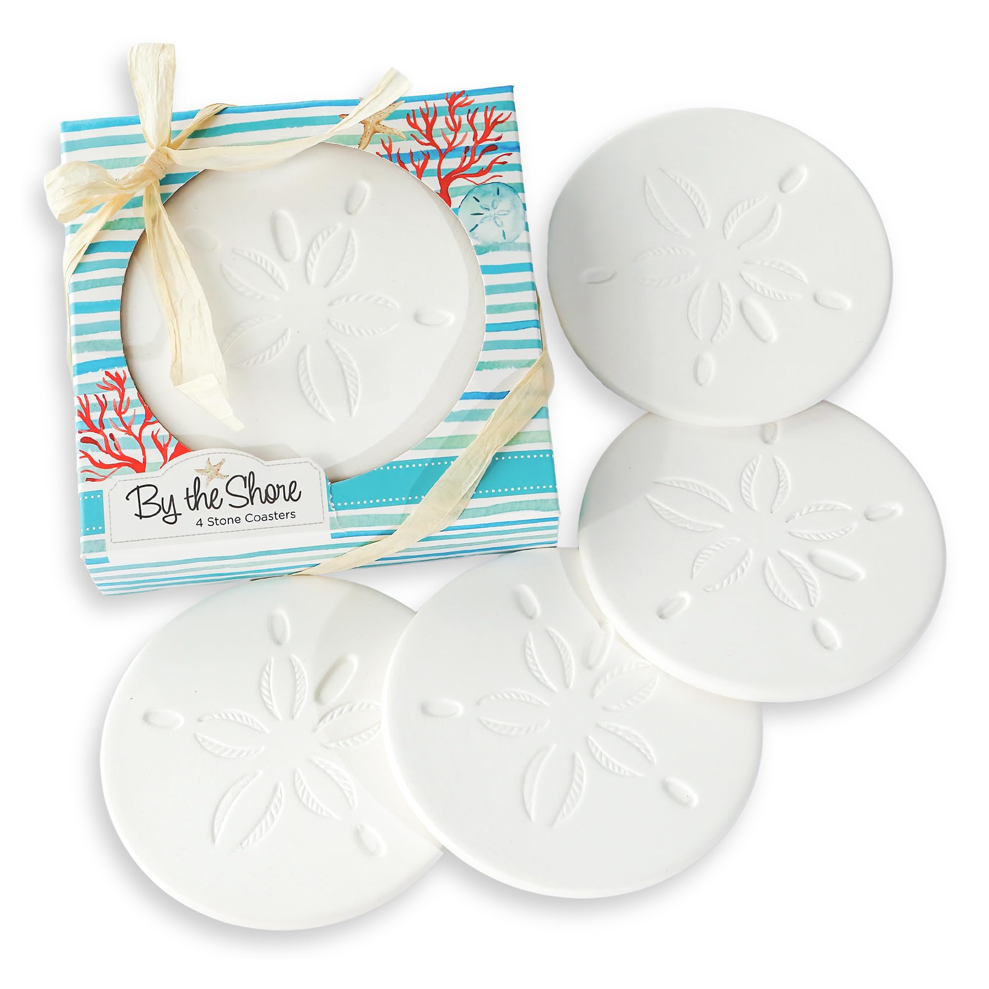 Photo 1 of Kate Aspen Absorbent Sand Dollar Drink Coasters Set of 4– Coastal Decor, Nautical Home Decorations, Housewarming Gift, & Beach Themed Coasters for Drinks