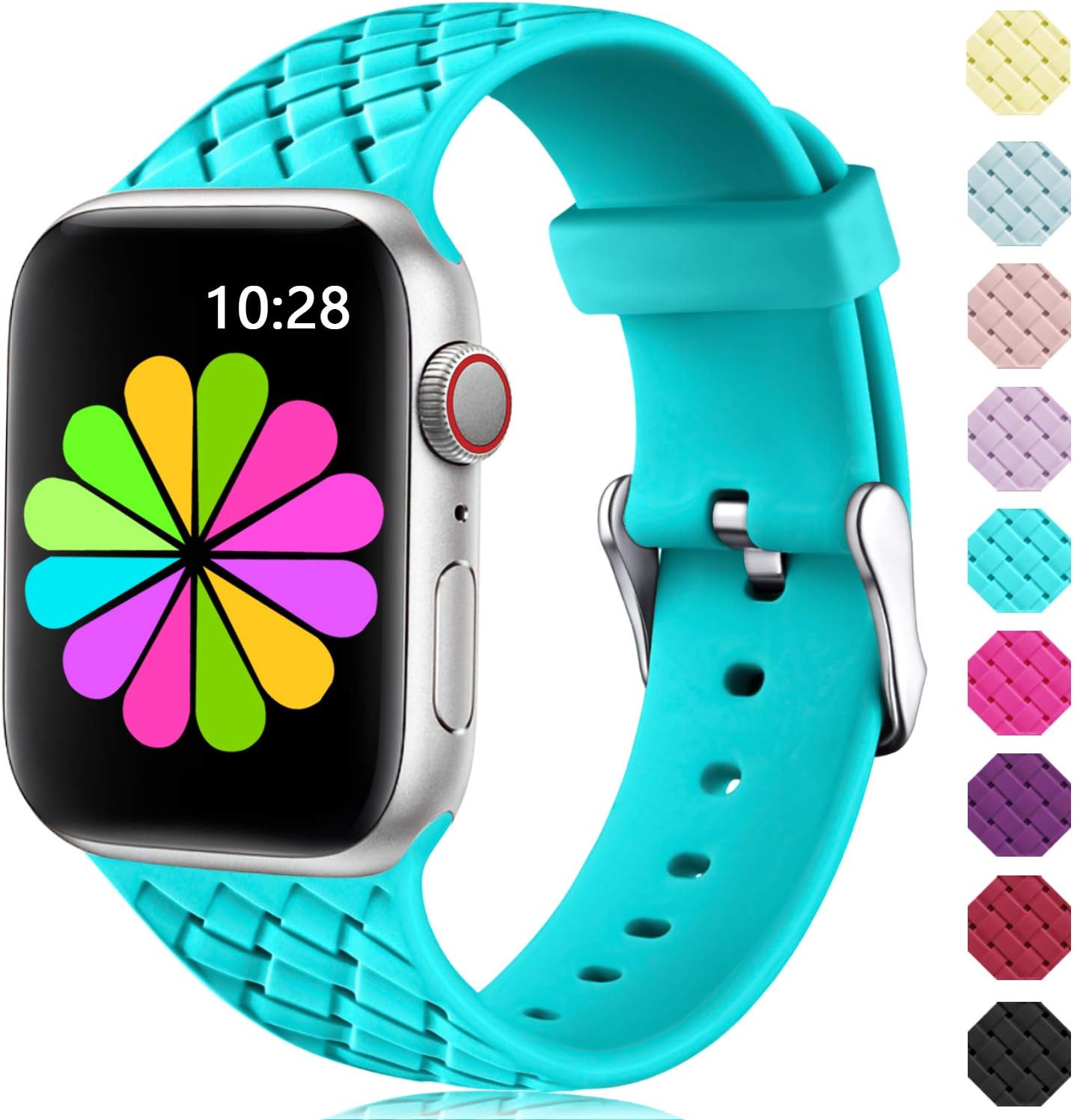 Haveda Compatible for Apple Watch 44mm Band Series 6 5/4, Sport Silicone Bands for Apple Watch SE, Apple watch 42mm band, Weaves Pattern for iWatch 42mm Series 3/2/1 Women Men 42mm/44mm S/M Teal