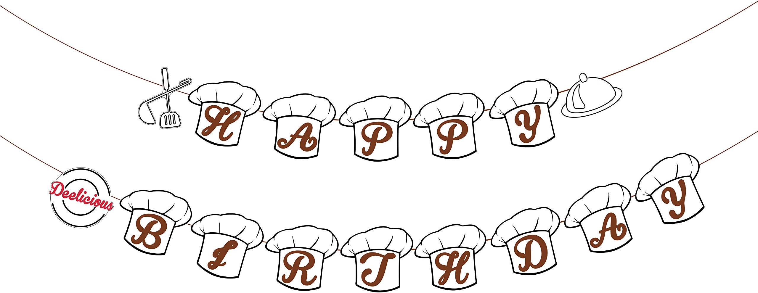 Dee-licious Chef Cooking Little Chef Hat Birthday Banner Little Baker Party Cap for Kids and Adults Cooking Theme Party