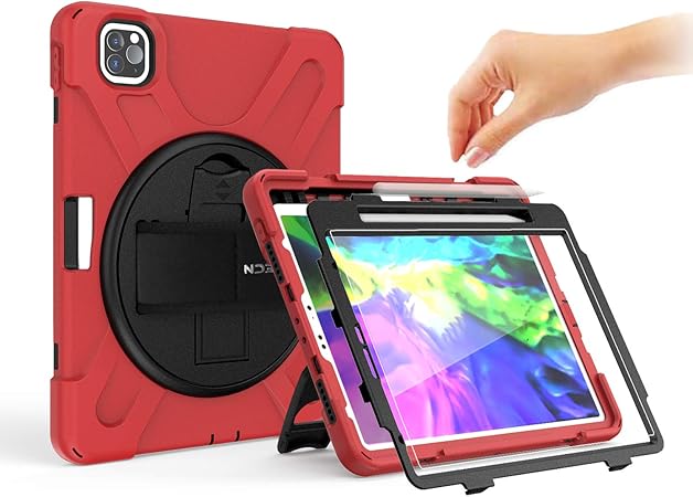Amazon Com Braecn Ipad Pro Case 11 Inch 21 18 Rugged Heavy Duty Case With Screen Protector Hand Strap Shoulder Strap Kickstand For Ipad Pro 11 Inch 228 068 230 231 A1980 A1934 013 Red Computers Accessories