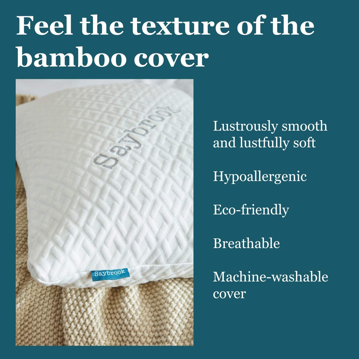 Saybrook Premium Adjustable Loft Pillow - Hypoallergenic Machine-Washable Bamboo Cover - Lion Down Alternative Filling Made with Shredded Memory Foam and Microfiber Infused with Gel Beads