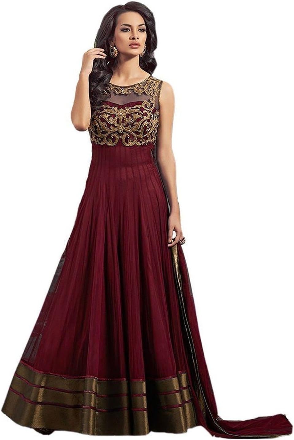 Ninecolours Soft Net Party Wear Anarkali Suit In Maroon Colour
