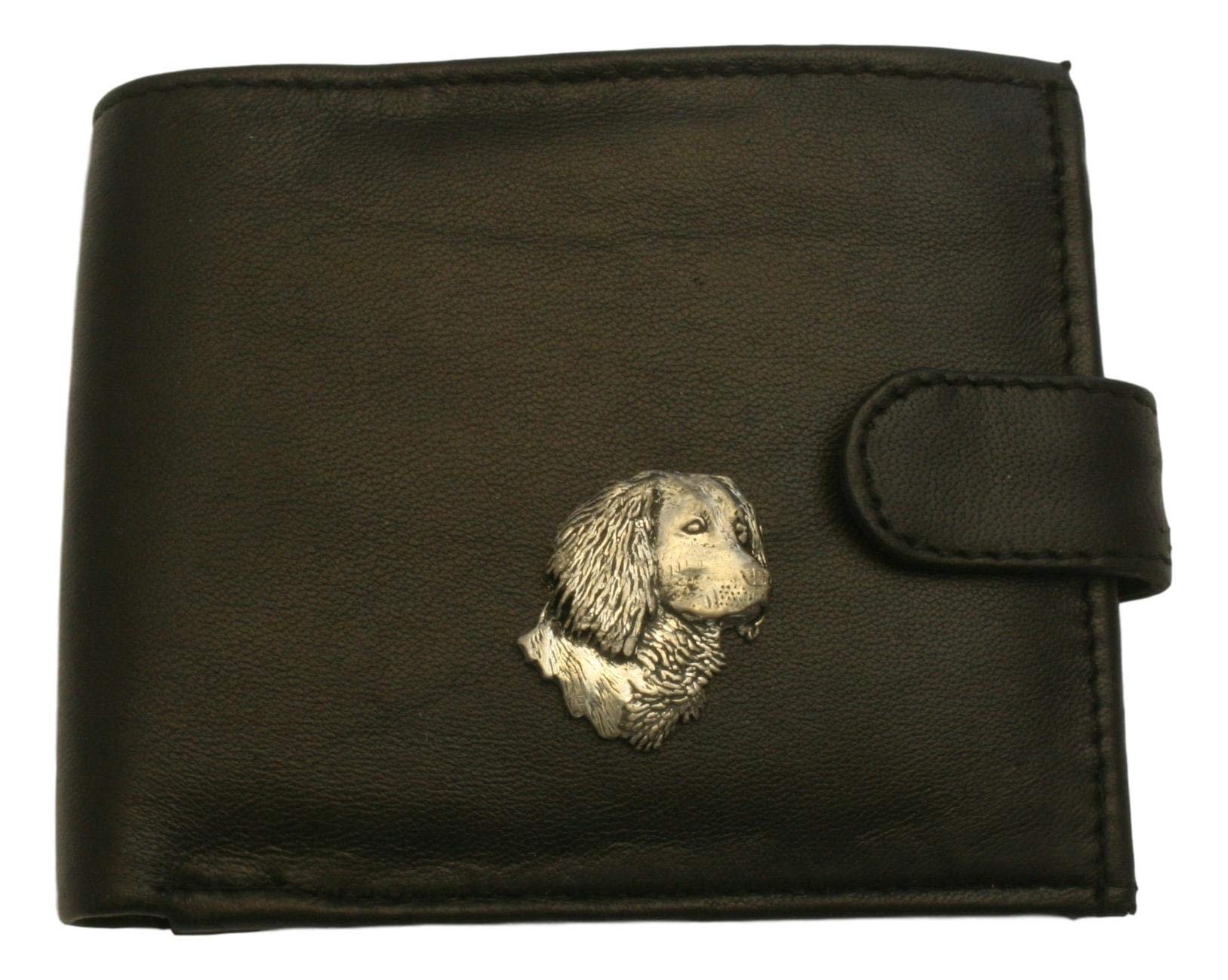Spaniel Head Black Leather Mens Wallet RFID Protection