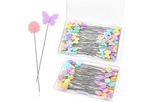 Fteven 200PCS Sewing Pins Flat Head Straight Pins Kits, Head Sewing Supplies Quilting Pins, Flower Head Sewing Pins for Fabric with Storage Boxes for Sewing DIY Projects Dressmaker Decoration