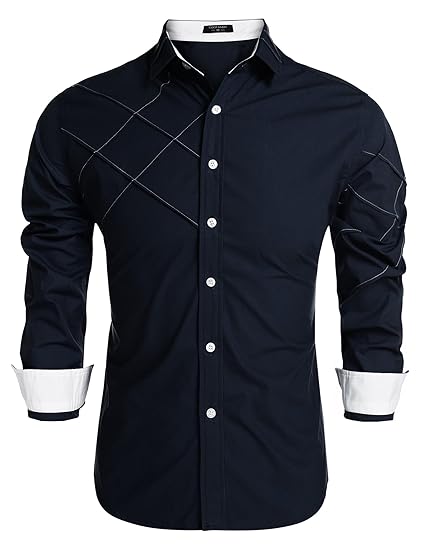 Coofandy Men's Fashion Slim Fit Dress Shirt Long Sleeve Casual Shirts