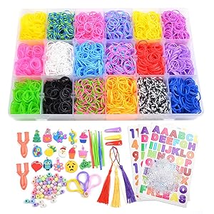 7100+ Rainbow Rubber Bands Mega Refill Kits For Bracelets, Loom Rubber Bands Set Include:6500+ Loom Bands + 600 Clips + 6 Crochet Hooks + 50 Beads + 15 Charms + 3 Tassels +3 Backpack Hook + 3 Hair