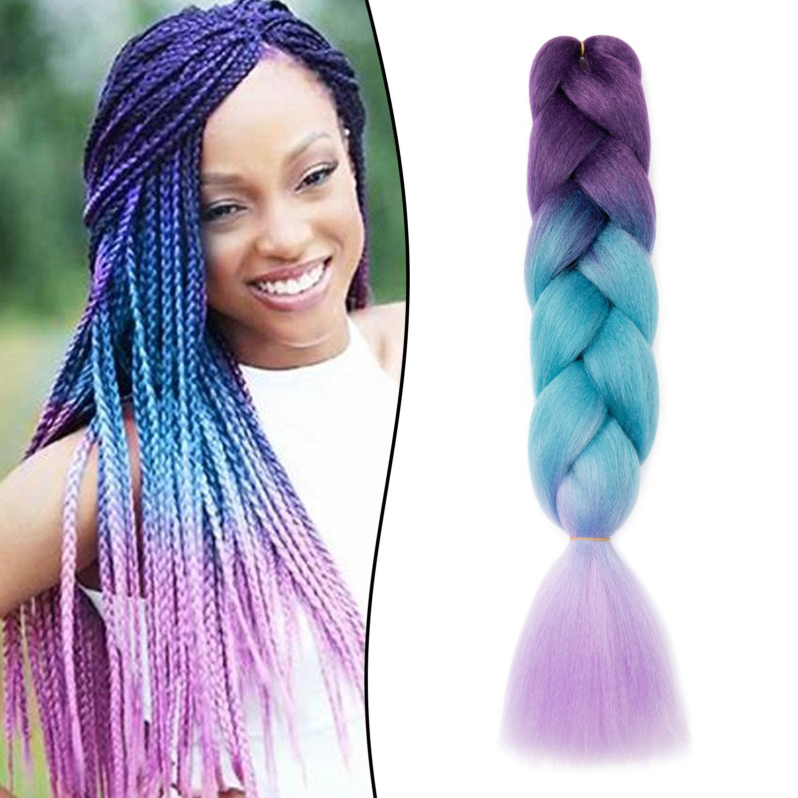Gairyan Braiding Hair Extensions for Braiding 1 Bundle 100g 24" Ombre Jumbo Braiding Hair Colorful Synthetic Hair for Braid Soft Box Braids Crochet Twists (Purple-Lake Blue-Light Purple) โ image 1