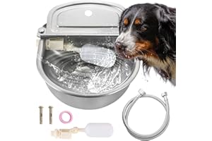 AMGSH Automatic Animal Drinking Water Bowl with 39” Pipe Hose (1/2" + 3/4" Ends), 2 Float Valves, 2 Expansion Bolt, Raw Tape, 304 Stainless Steel for Dog Horse Goat Pig Cow (Without Drain Hole)