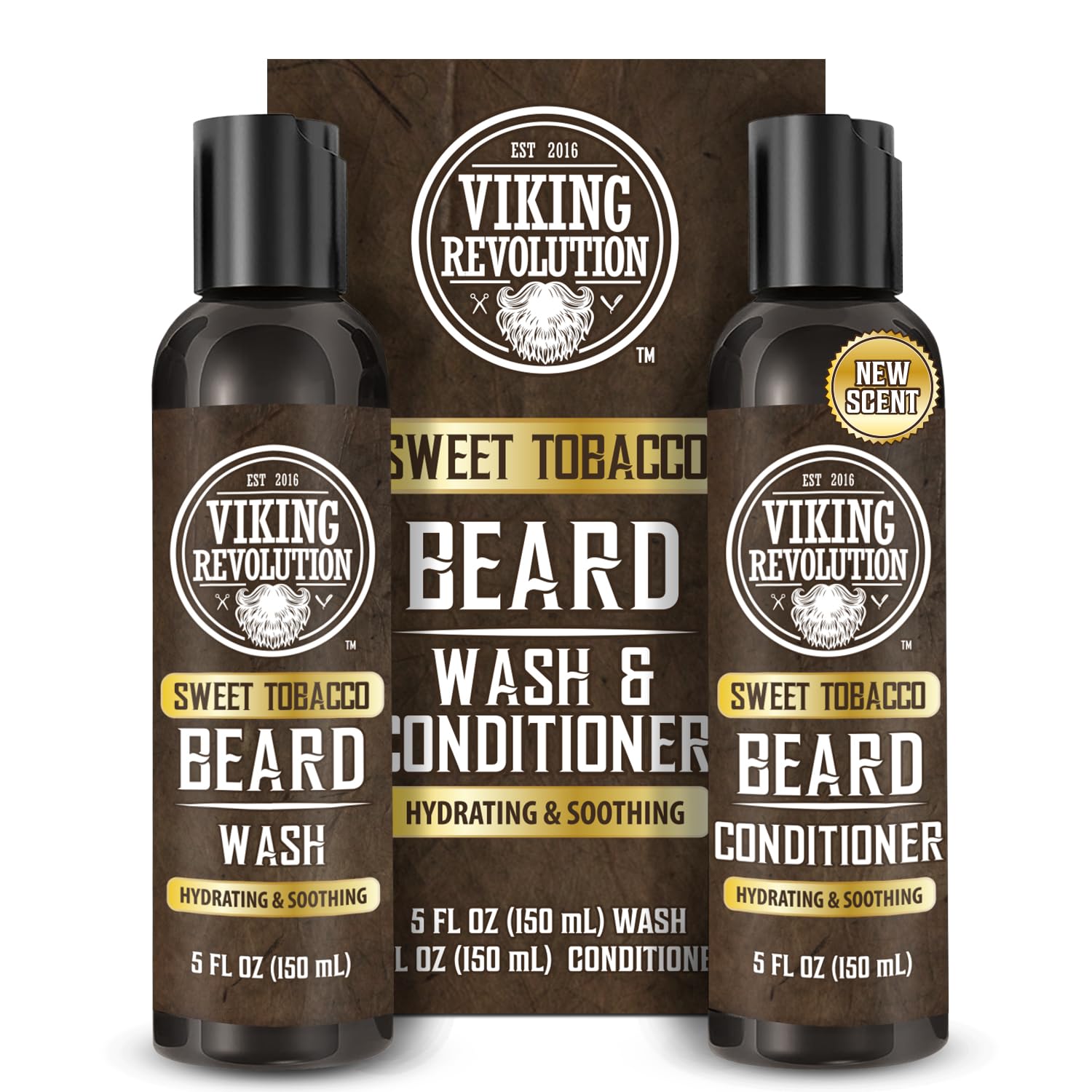 Viking Revolution Beard Shampoo & Conditioner - Natural Wash & Conditioner With Argan & Jojoba Oils - Softens & Strengthens - Gifts For Men - Sweet Tobacco - 2 x 150 ml — image 1