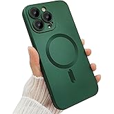 ankofave Magnetic for iPhone 15 Pro Max Phone Case for Women, Matte Luxury Soft Metallic Luster Design with Camera Lens Protector, Compatible with Magsafe Case for iPhone 15 Pro Max 6.7"-Green