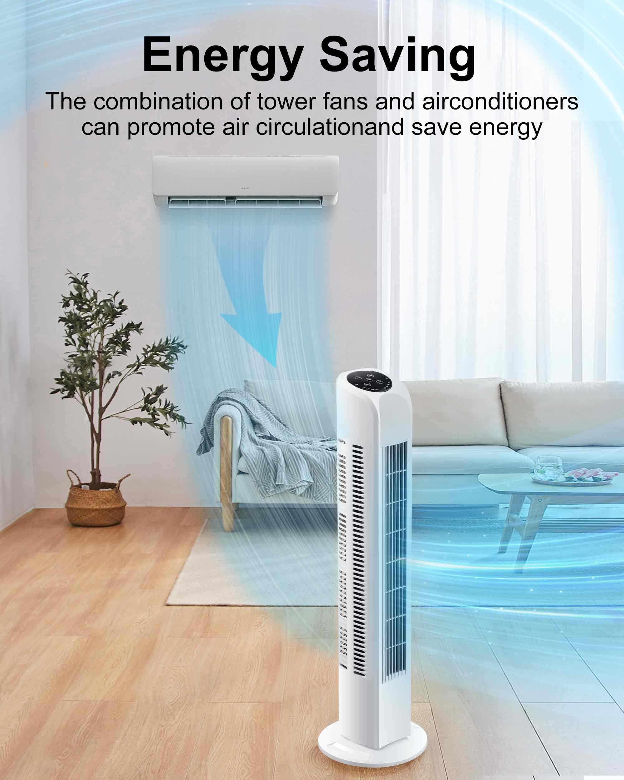 Uthfy Oscillating Bladeless Tower Fan with Remote, Quiet Cooling Portable, Electric Standing Floor Fan with 3 Wind Speeds 3 Modes for Bedroom,Indoor,Office and Home Use, 30
