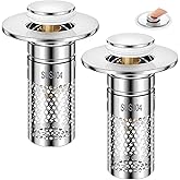Bathroom Sink Stopper with Hair Catcher, 2Pcs Pop Up Sink Drain Filter with Removable Stainless Steel Filter Basket Hair Catcher, for US 1.06''-1.45'' Drain, for Bathroom Sink Stopper Replacement