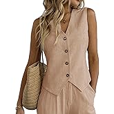 heipeiwa Women's Cotton Linen Vest Button Down Sleeveless V Neck Tank Tops Waistcoat Jacket