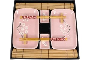 Exzact Sushi Plate Set 10pcs - 2 x Sushi Plates, 2 x Dip Bowls, 2 x Placemats, 2 x Chopsticks Rests, 2 Pairs of Chopsticks - 