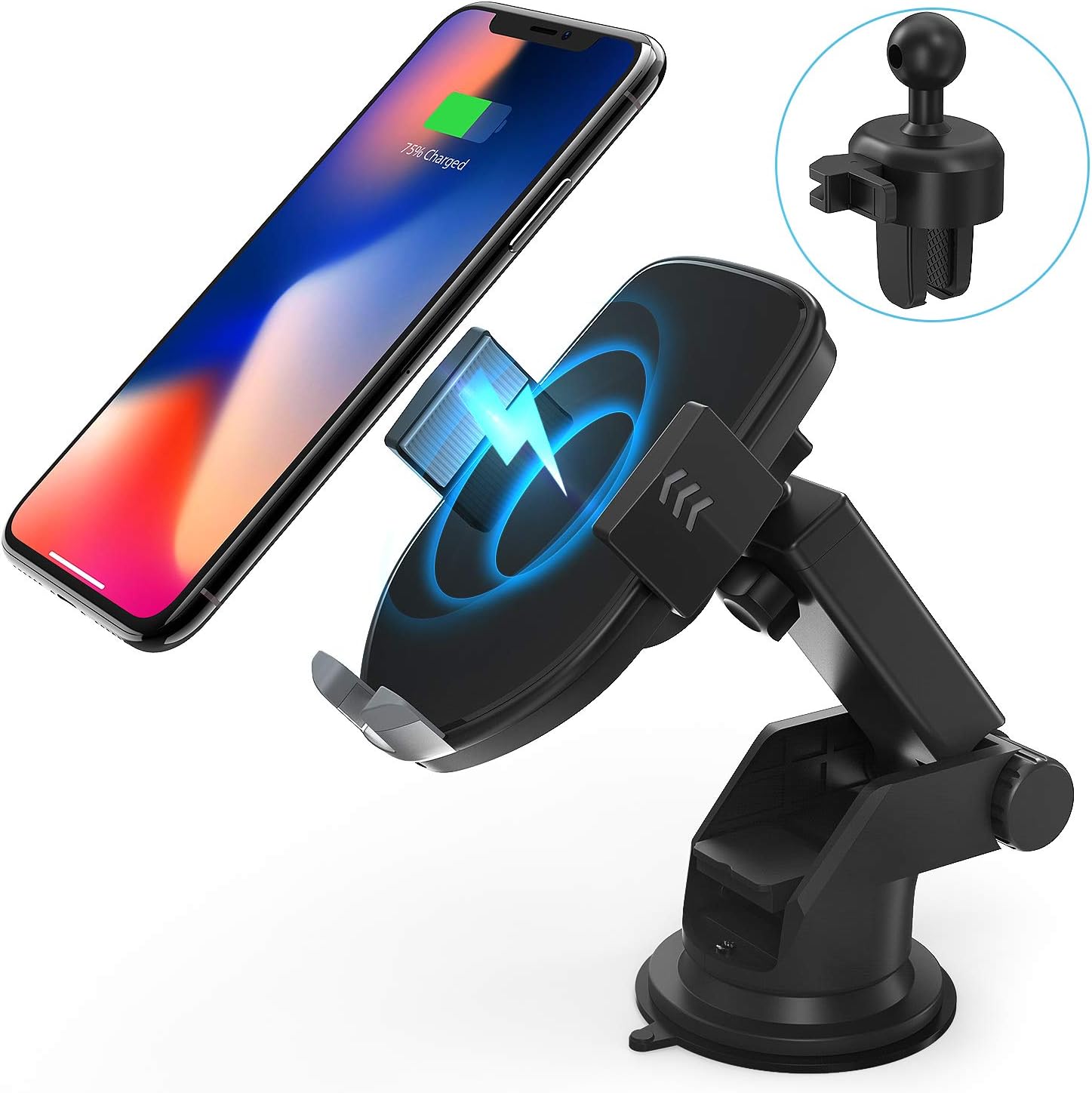 DAJIABUY Wireless Car Charger Mount, Qi Certified Fast Charging Air Vent Car Phone Holder for iPhone Xs/Xs Max/XR/X / 8…