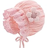 HADEEONG Baby Girls Bonnet Ultra Soft Breathable Lovely Bonnet Cap with 3D Flowers Adjustable Hats 0-12 Months