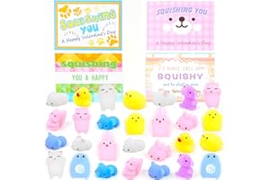 Holiwoer Valentines Day Gifts for Kids Cards Classroom School Exchange, 28 Pack Valentines Day Class Squishy Toys with Cards Valentine Party Favors Boys Girls Cute Party Exchange Prizes Gifts