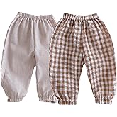 Ashmyova Toddler Boys Girls Classic Plaid Trousers Kids Casual Ankle Stripe Pants Loose Long Bloomers 2Pcs
