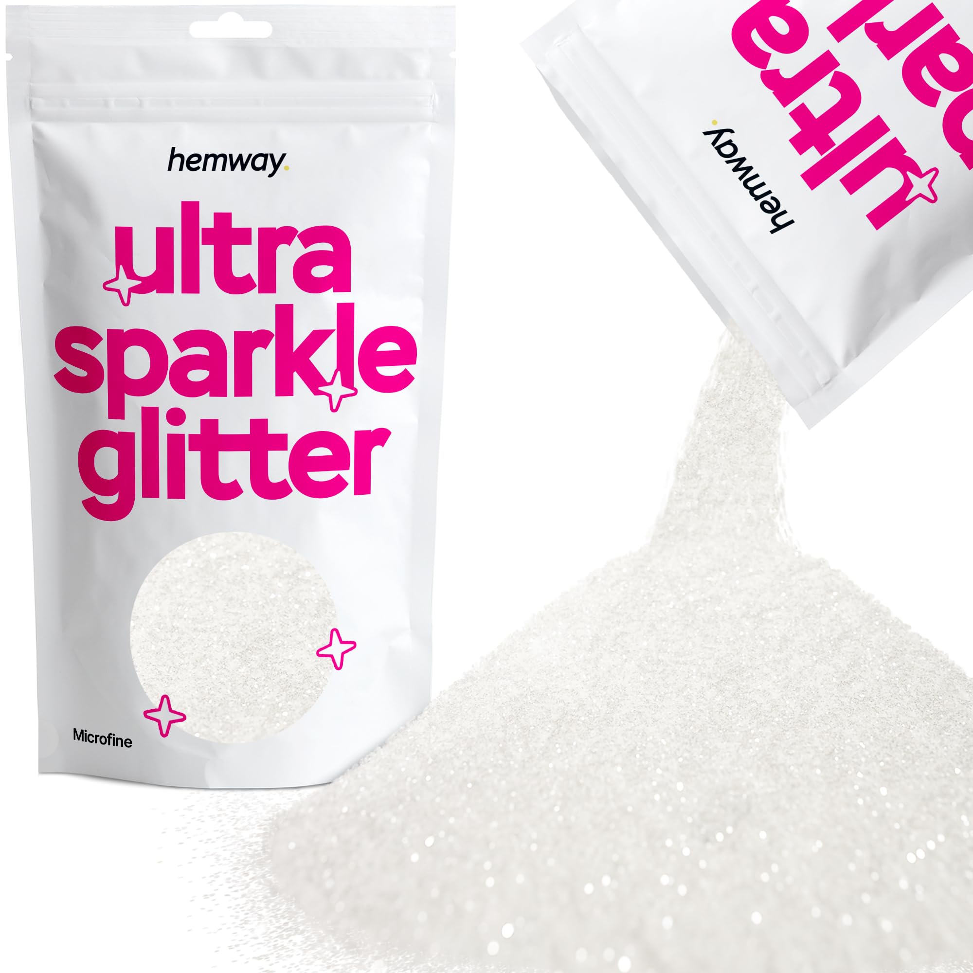 Hemway Ultra Sparkle Glitter White Iridescent 100g Microfine | Glitter for Arts & Craft, Makeup, Nail Art, Crafting, Card Making, Sparkle Decoration — image 1