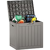 EAST OAK Outdoor Storage Box, 31 Gallon Deck Box Indoor and Outdoor Use, Waterproof Resin Storage Bin for Package Delivery, Patio Cushions, Gardening Tools, Lockable, UV Resistant, Grey