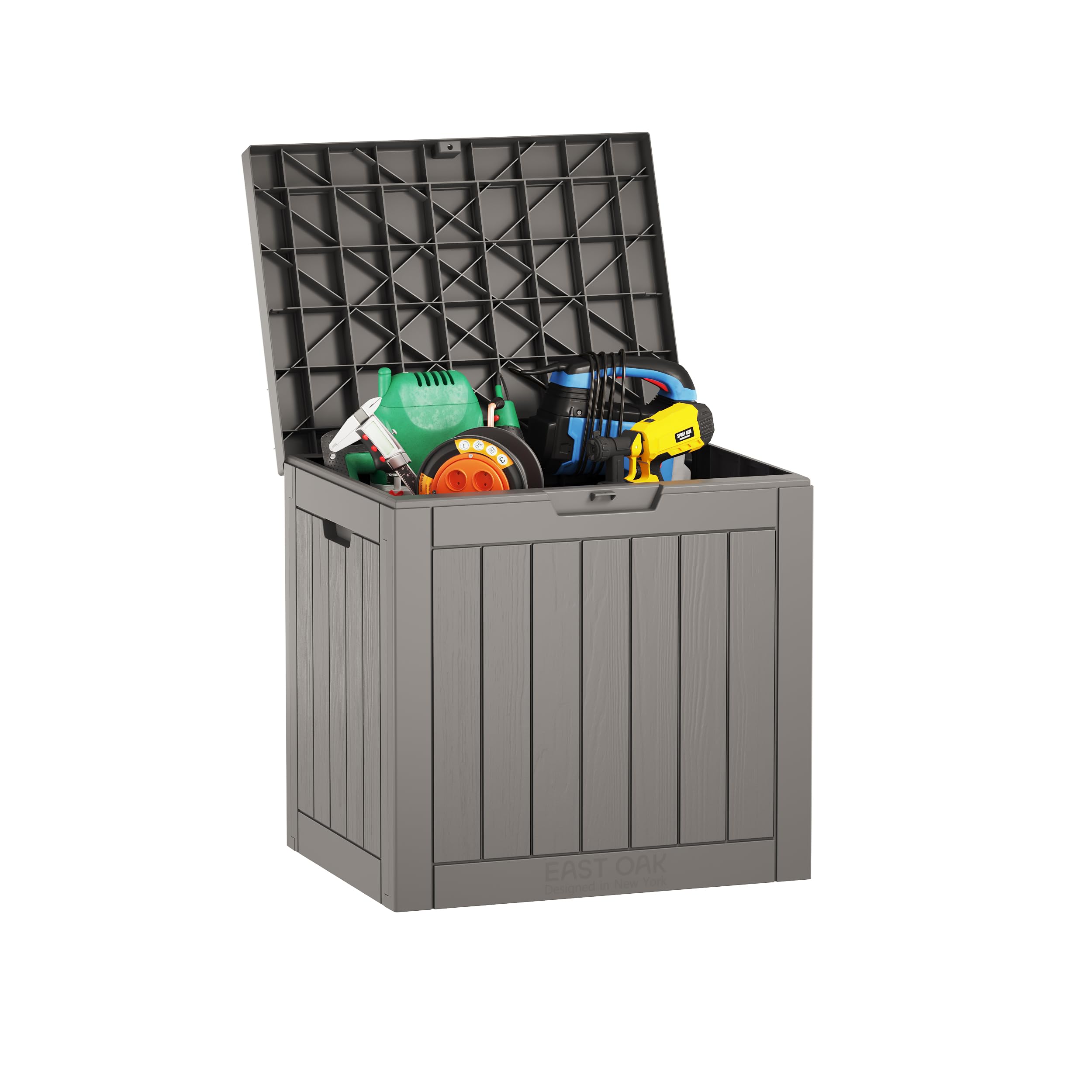 Photo 1 of (broken hinge) EAST OAK Outdoor Storage Box, 31 Gallon Deck Box Indoor and Outdoor Use, Waterproof Resin Storage Bin for Package Delivery