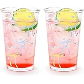Koythin 2-Piece Glass Cups, Cute Glassware Sets for Water Juice Iced Coffee, Aesthetic Coffee Mug, Unique Color Bow Cup for Mom Girl Women (Set of 2)