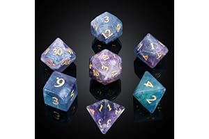 UDIXI Natural Gemstone DND Dice Set 7PCS Color Fluorite Crystal Stone Dice Set for Dungeons and Dragons D&D MTG Tabletop Games