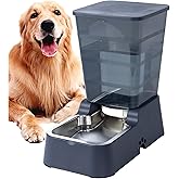 Meikuler Automatic Dog Cat Water Dispenser Large Capacity 5Lfor Cats and Medium and Large-Sized Dogs with Stainless Steel Bowl (Black, 5L)
